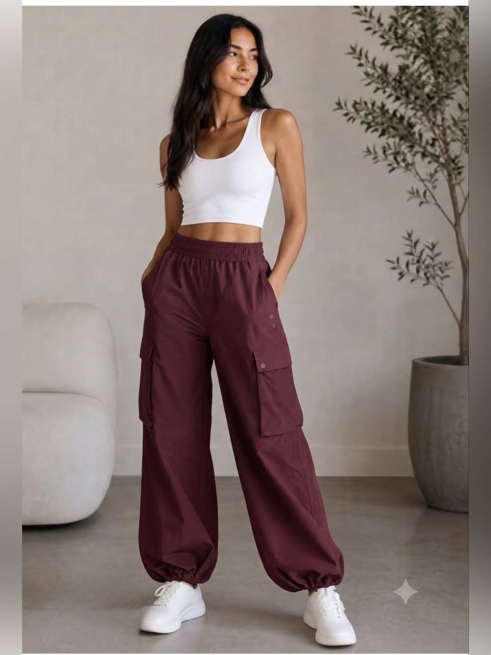 Apana Burgundy Cargo Jogger Pants